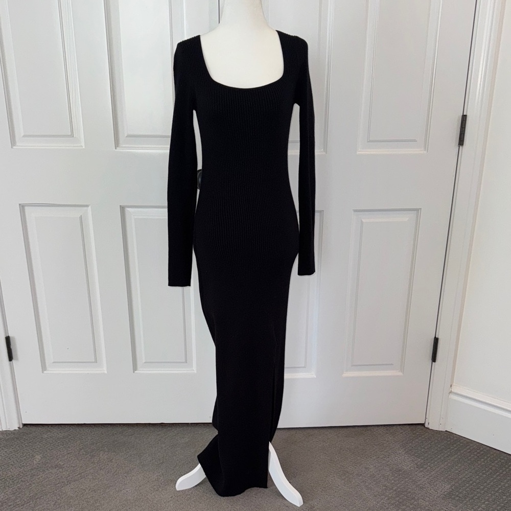 Sophisticated Long Sleeve Black Sweater Dress